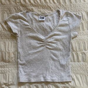 Harlow Heather Gray V‑Neck Ruched Crop Top